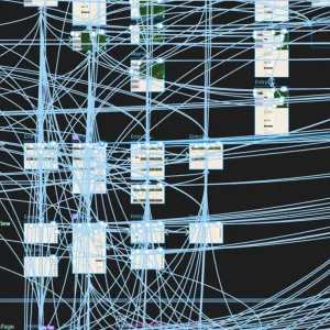 Unzählige Linien zeigen die Interaktionen zwischen den einzelnen Screens im Programm Figma