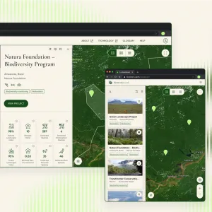 The map preview within the dashboard shows areas as tiles with photos on three different screen sizes, a laptop, tablet and smartphone screen.