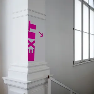 Signage system in pink spray paint look