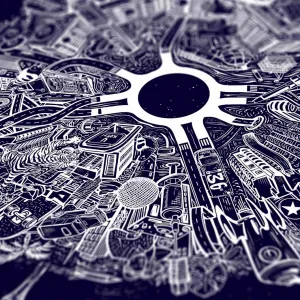 Detail aus der Illustration, mit sich windenden Straßen und bekannten Berliner Gebäuden