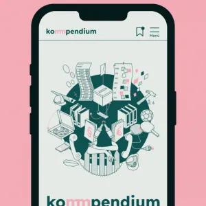 Mobile start page of the kommpendium with detailed illustration and the headline: