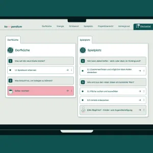 Sections within projects that have been saved during use are listed on the memo site. The list elements show different colors and icons, depending on whether it is a text block or a marginal note