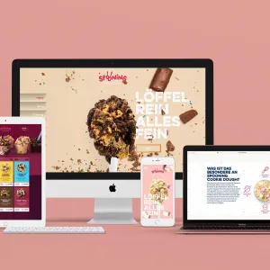Digital interfaces, such as the website and store, shine on different end devices with the most delicious cookie dough photos