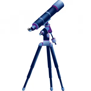 Illustration of a telescope in blue tones, with grainy shading on a white background