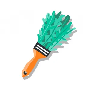 Illustration of a brush with arugula leaves instead of ordinary brush bristles