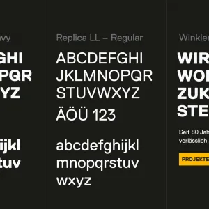 The typography of the Replica LL stands out in particular for its bold, angular characters